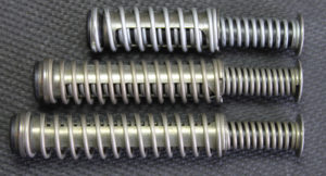 (Top to bottom): G26, G19, and G17. The difference in weight of the three different slide springs isn’t a lot, either.