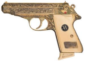 An exceptionally rare and historic Heinrich Himmler presentation Walther PP handgun, with deep factory engraving and gold wash was auctioned. 