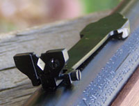 The Model 464’s less-than-adequate sliding leaf rear sight.