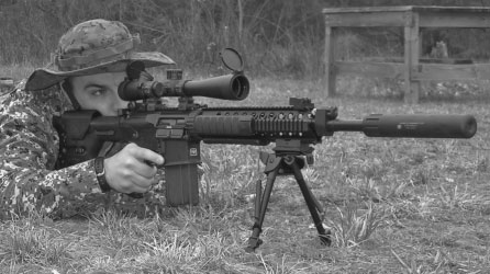 The Armalite Semi-Auto Sniper System is based on an AR10 lower and flat top upper, with many accurizing modifications.