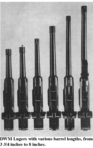 DWM Luger pistols with various barrel lengths