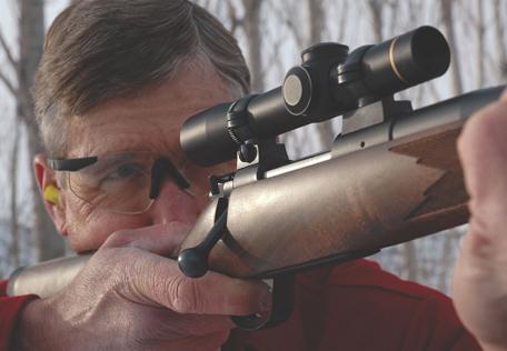 Wayne prefers small, low-power hunting scopes like this Leupold 2 1/2x on a Kimber M84.