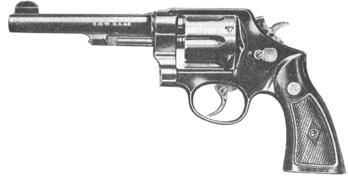 This is the new 1950 S & W 45 Army revolver, the 1917 Army model brought up to date with shortened action, redesigned hammer, and new safety hammer block.