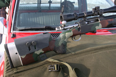 The action and barrel fit lower in the A-5 stock. The pistol grip and the dual-purpose butt hook help stabilize the rifle.