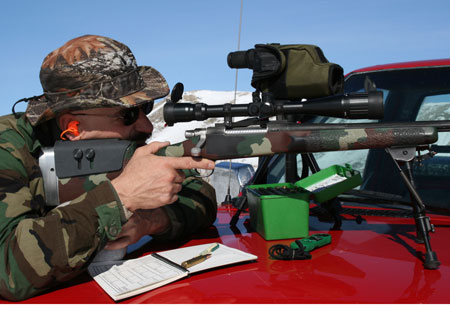 The McMillan Rifle Co. A-5 stock is made with an adjustable cheek hood that can be easily manipulated in the field.