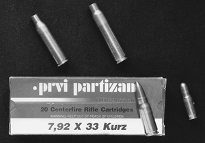 Unprimed brass and a couple of loaded cartridges from TR&Z USA. Left to right: 6.5x51R; 7.7x58mm Japanese; 7.92x33mm Kurz; and 7.63mm Mauser.