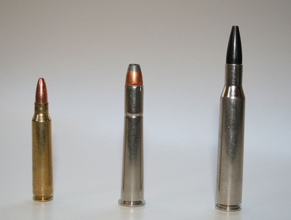 The .270 Winchester (right) compared to the .32-40 Ballard (center) and .223 Remington (left).