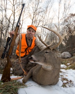 The author took this Wisconsin whitetail using his .280 AI custom rifle, shooting Nosler Custom ammunition, the 140 gr. Accubond .280 Ackley factory-loaded ammunition. The shot was about 175 yards, which is a long poke for a Wisconsin woodland hunt.