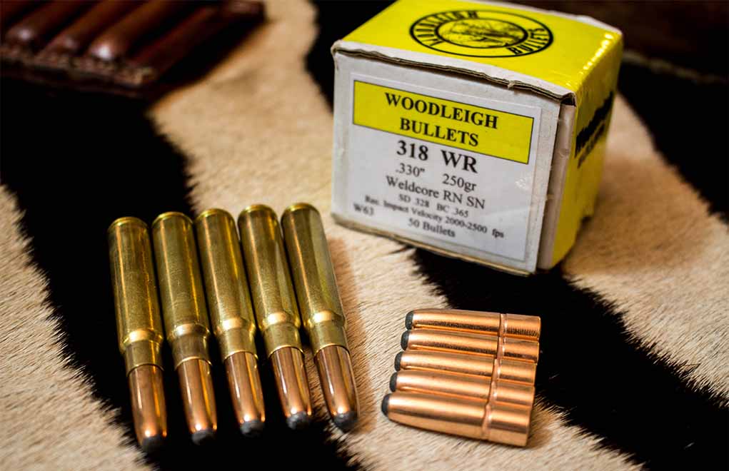 The 250-grain Woodleigh Weldcore is, in the author’s opinion, the perfect bullet to recreate the classic .318 Westley Richards load. 