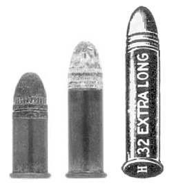 From left to right, the .32 Short, .32 Long and .32 Extra Long. From Cartridges of the World, 13th Edition. 