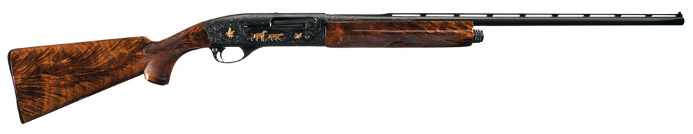 An exceptional Remington master engraved and gold inlaid Model 11-48 premier F Grade semi-automatic shotgun commanded $18,400.