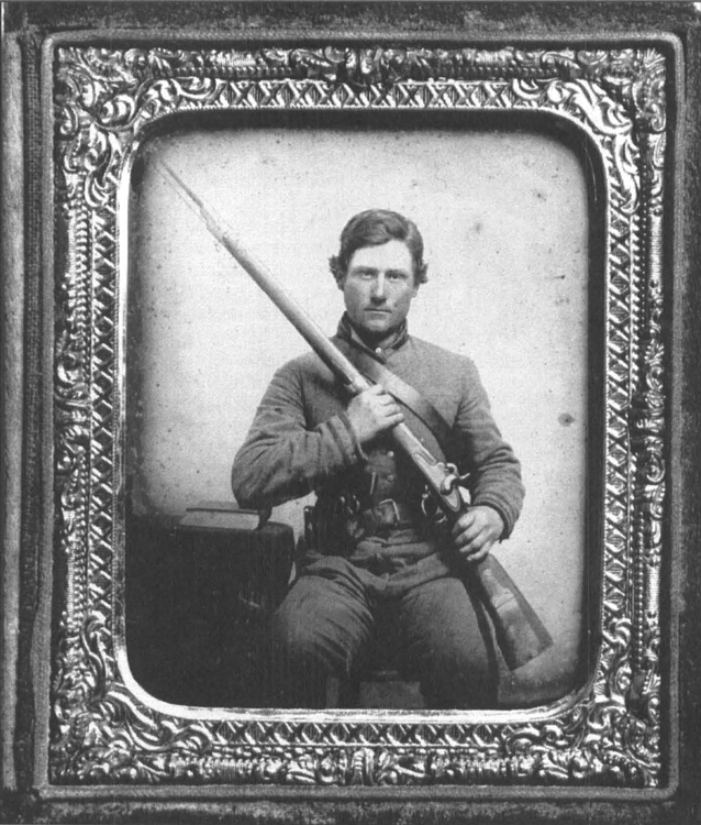 Anthony Sydnor Barksdale (1841–1923) of Charlotte County posed with his rifle for this ambrotype (ambrotypes are reversed photos), taken in 1861 when Barksdale was twenty. He served as a private in the 14th Virginia Infantry Regiment and later transferred to Edward R. Young’s battery in Mosely’s Battalion. Captured in Petersburg in 1865, he was a prisoner of war at Point Lookout for several months. (Virginia Historical Society photo.)