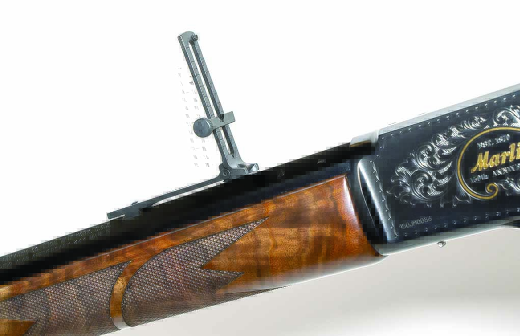 The tangent sight that comes on the Marlin 150th Anniversary rifle is manufactured by Skinner Sights. The one shown here is the second generation.
