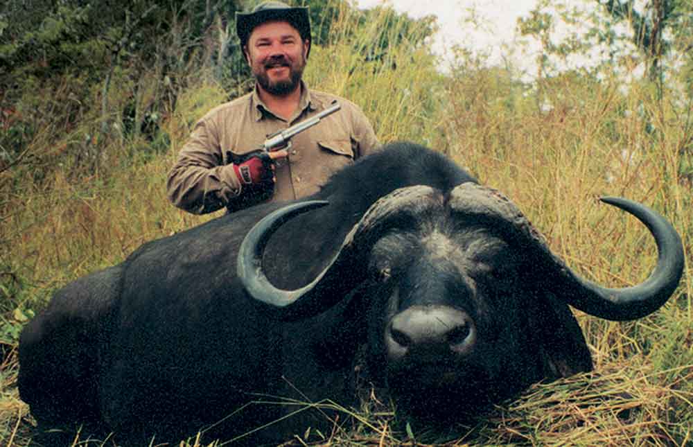 Lynn Thompson, a masterful handgun hunter, killed this Cape buffalo with his Freedom Arms Model 83 in .454 Casull. Photo by L. Thompson