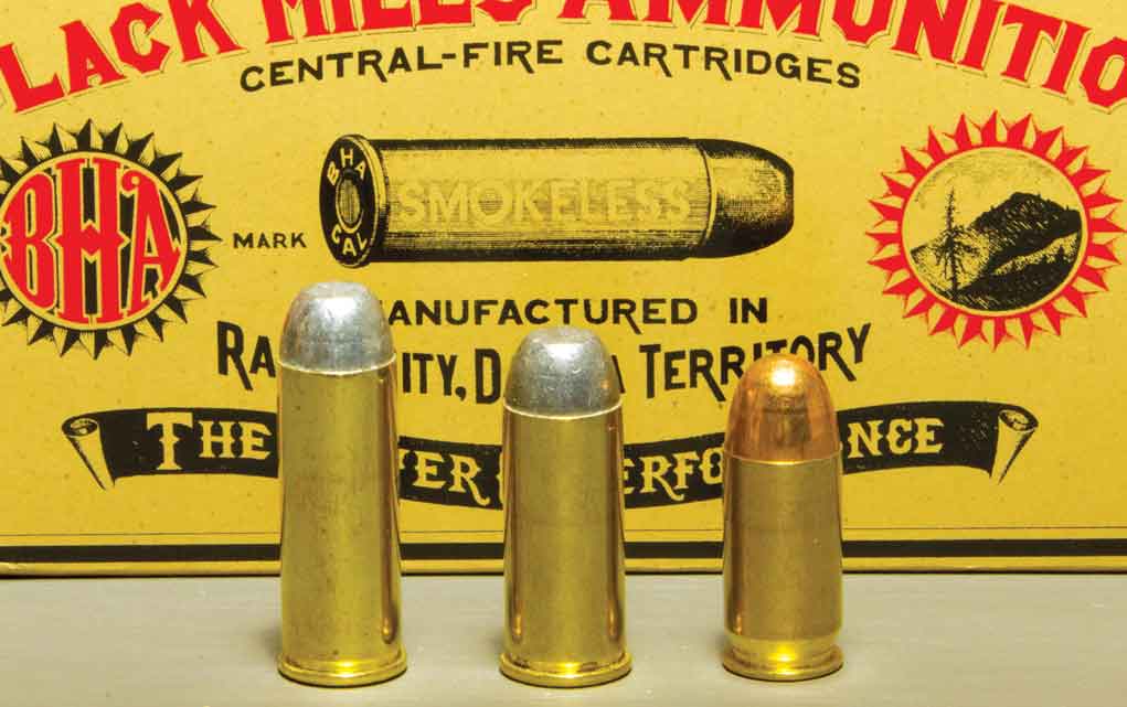 The .45-caliber handgun round in America has evolved from the .45 Colt introduced in 1873 (left), followed shortly after by the .45 Schofield (center) to the .45 ACP used in John Browning’s 1911 semi-automatic handgun.