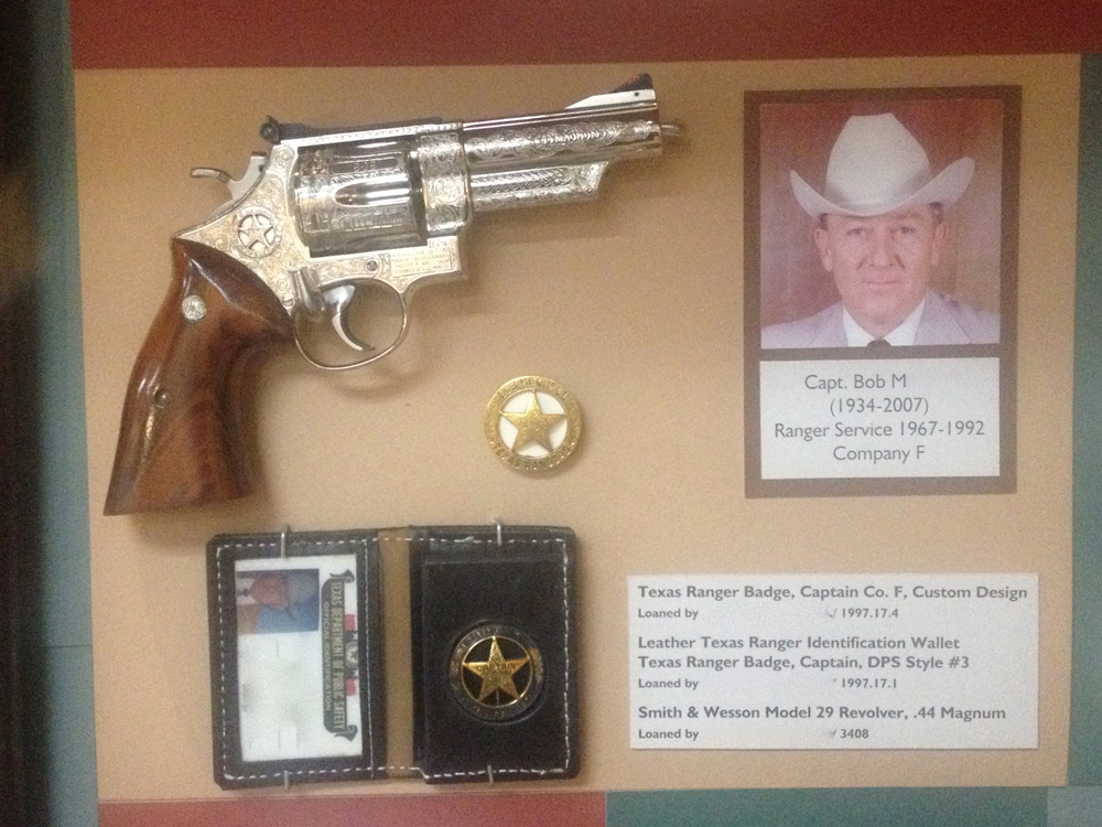 The badge, ID wallet and S&W Model 29 revolver of Captain Bob M. of the Texas Rangers.