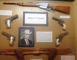 The guns of Texas Ranger Walter Russell: Winchester .30 cal. 1895 carbine, Colt S.A. Army Model 9 revolvers in .357 mag. and Colt Pre-and Post-WWII 1911A1 Government Models.
