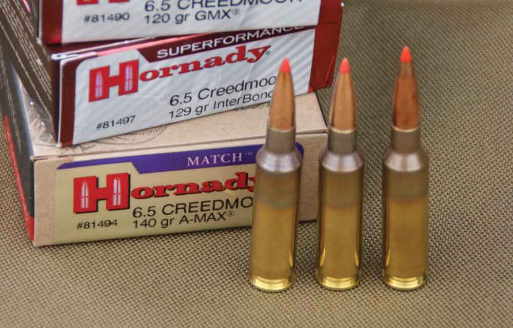 Three 6.5 Creedmoor factory loads from Hornady (left to right) 120-, 129- and 140-grain bullets. Note the company does not polish out the discoloration from annealing.