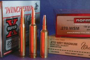 Left to right: Winchester’s .270 is gentle in recoil but lethal. The .270 Weatherby and .270 WSM add punch.