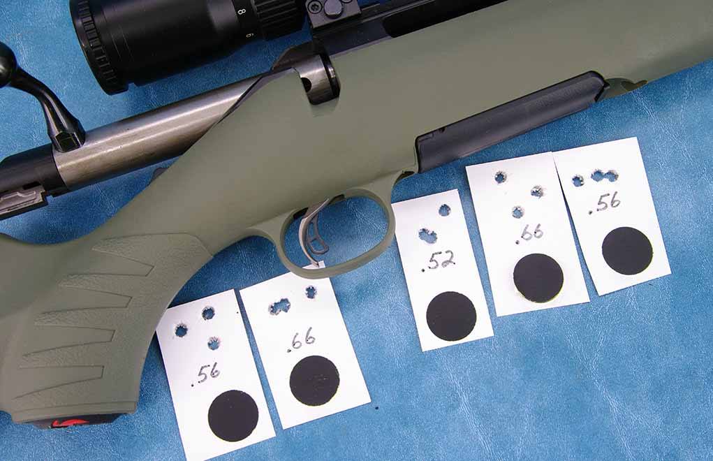 Some of the 100-yard groups fired with a Ruger American in 6mm Creedmoor.