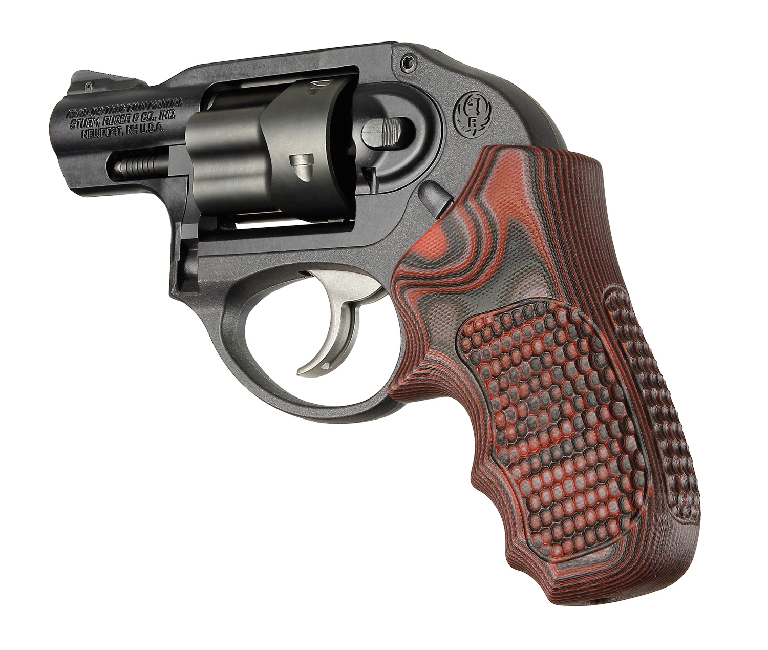 A Ruger LCR decked out with Hogue Grips, in this case the polymer G10s.