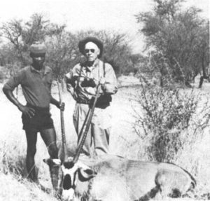 Jack O'Connor and friend with a 38½″ gemsbok, the kill made in Southwest Africa in 1972, Jack's rifle a 7×57.