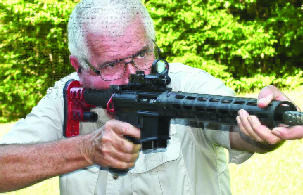 With a firm grip far out on the handguard and the rifle pulled into the shoulder, some of the double taps touched at 10 yards, and holding groups to less than an inch was easy.