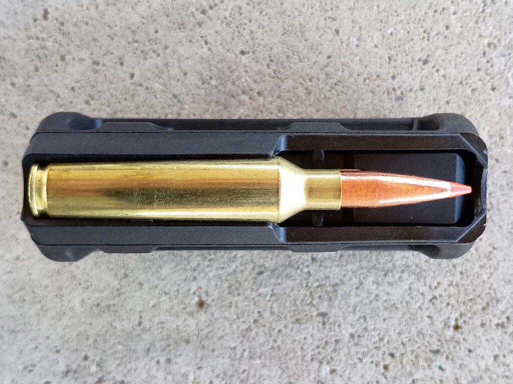 The Gen II feeds off a detachable box magazine. In 7mm PRC, it holds 3 rounds.
