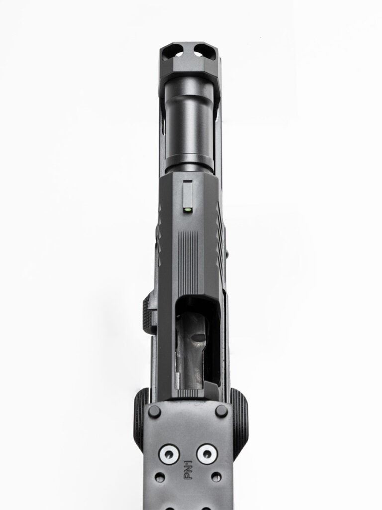 Alpha Foxtrot Attila Compact 1911DS pistol integrated compensator and optics plate.