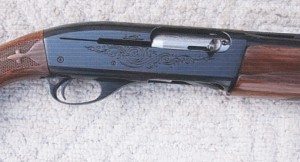 Remington Model 1100 12 gauge. Although a bit hefty at around 7-1/2 pounds, it was still very popular with upland gunners through the 1960s and 1970s. In the lighter 20 gauge at 6-1/2 pounds, it continues to be a popular upland gun.