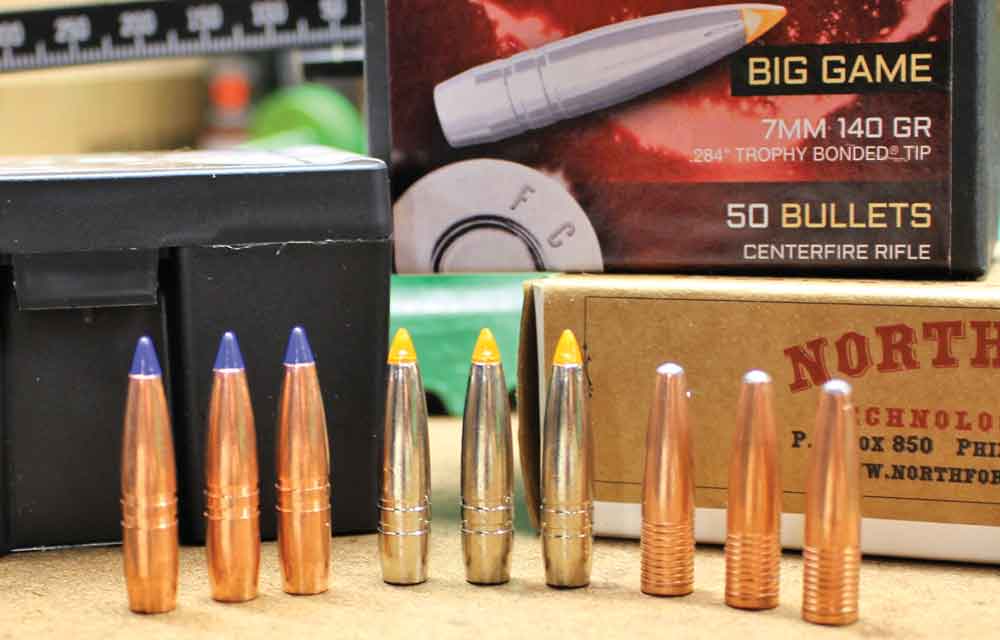 Three different 7mm 140-grain bullets, all of different conformation, and all require a different approach.