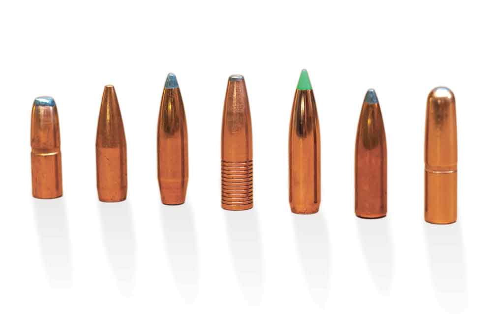 The difference in bearing surface (the parallel sides which are of caliber dimension) is easily seen among these different .30-caliber bullets.