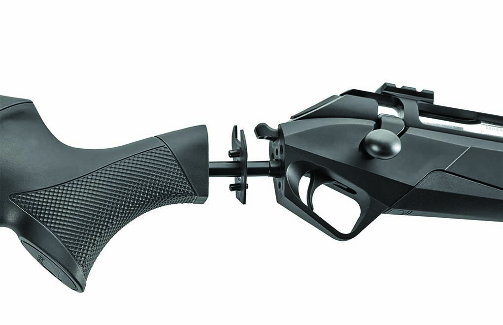 A custom rifle puts the shooter’s hand in perfect position in relation to the trigger. The rifle comes with shims that, when placed between the receiver and stock, move the shooting hand back, down—or both—providing custom hand placement for most shooters.