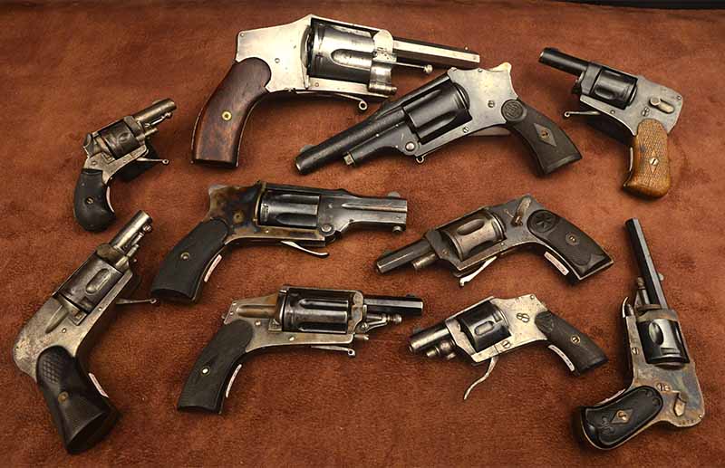 European folding trigger Velo-Dog type revolvers. Stoney Roberts photo