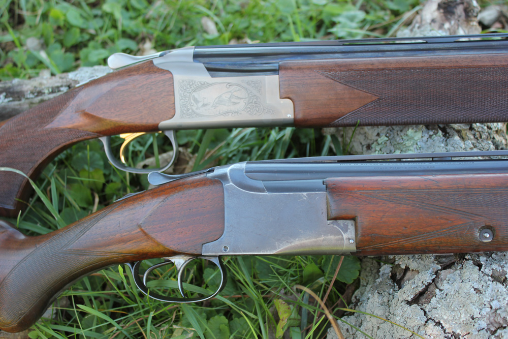 Family ties. The gun in front is a 1930s Superposed with double triggers. The 725 bears many similar features. The main aesthetic differences are the depth of the action, the shape of the toplever, and the finish. Browning has produced quality over/unders for 80 years, so there’s no need to make dramatic changes.