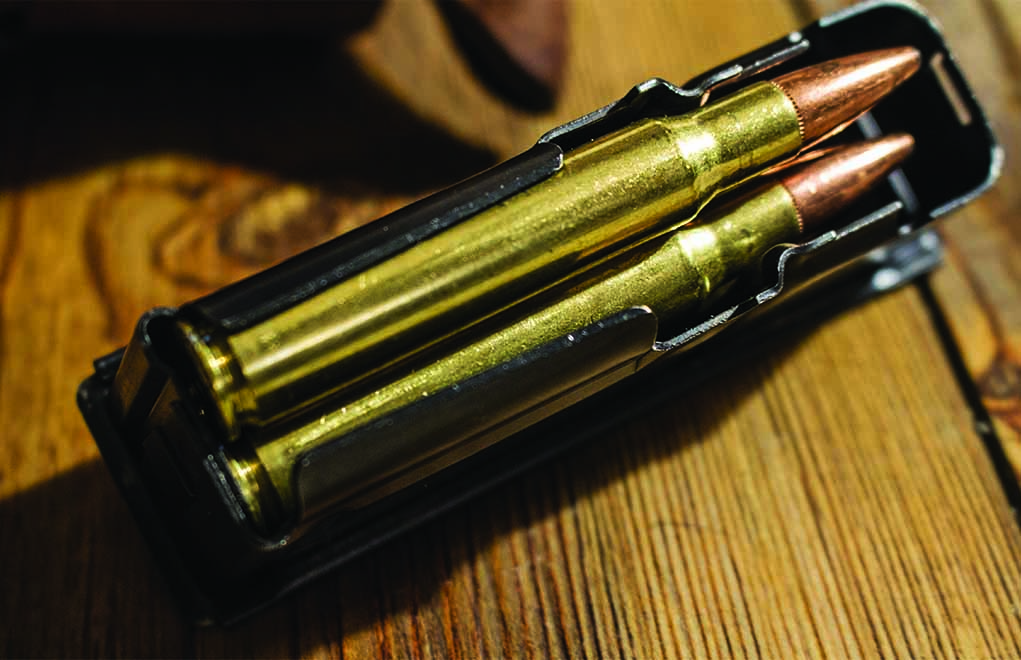 The detachable steel magazine of the BLR Takedown allows for the use of pointed spitzer bullets.