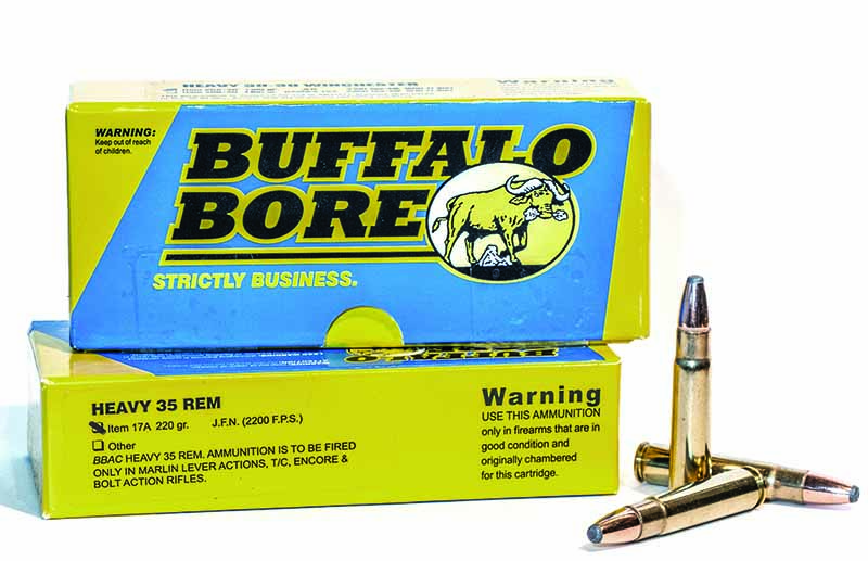 At common-sense lever-action rifle ranges, this Heavy .35 Remington load from Buffalo Bore is suitable for anything in North America.