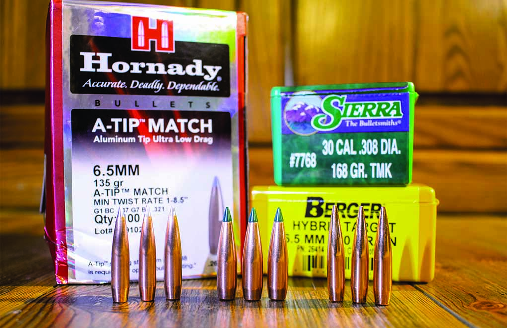 Modern match bullets: the Hornady A-Tip Match, Sierra Tipped MatchKing and the Berger Hybrid.