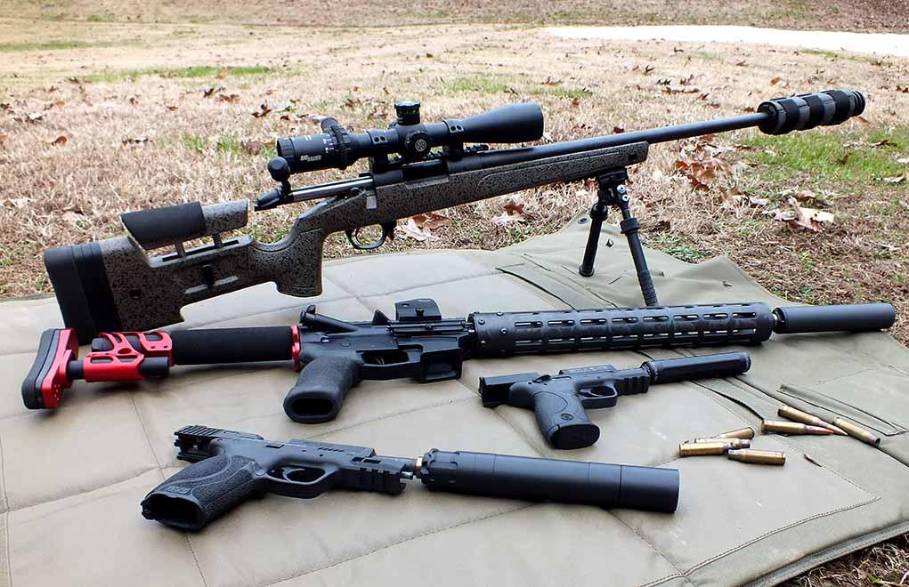 With a 9mm silencer for pistol and carbine, a .30 caliber silencer for hunting and a .22 rimfire silencer for pistols and rifles, a shooter would be reasonably covered for most noise suppression applications.