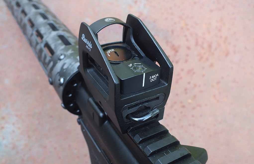 The light weight of a reflex sight allows faster target acquisition than is possible with a much heavier riflescope. The Burris Fastfire 3 has a mount designed for proper head alignment with AR carbines and weighs only a few ounces.