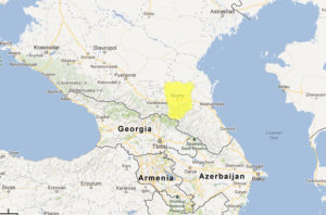 The area in yellow highlights Chechnya, located in southwest Russia north of Turkey and west of the Caspian Sea. The area remains under Russian control despite attempts to secede. (Image via Google Maps)