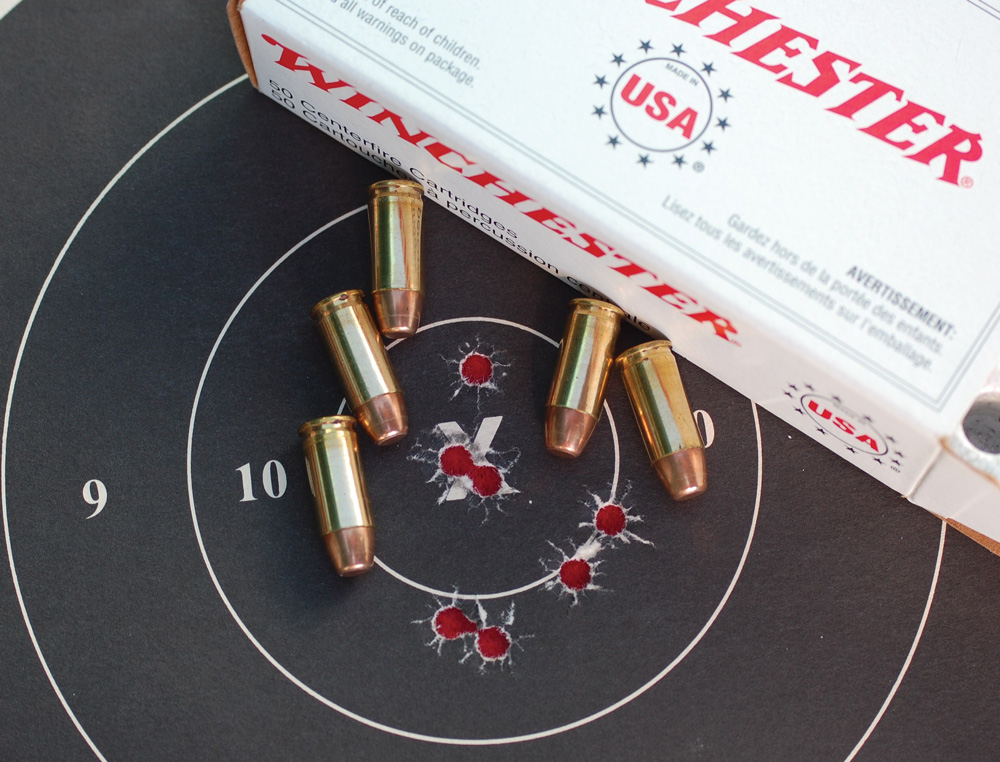 Winchester’s 71-grain FMJ-FP delivered acceptable accuracy, but, for centered groups, I had to aim a little to the left.