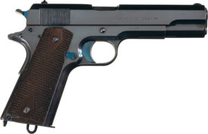 A stunning first year production Colt 1911, serial #1172, with its mirror-like blue commercial high-polish finish and vivid nitre blue components achieved $69,000. Photo courtesy Rock Island Auction Company.