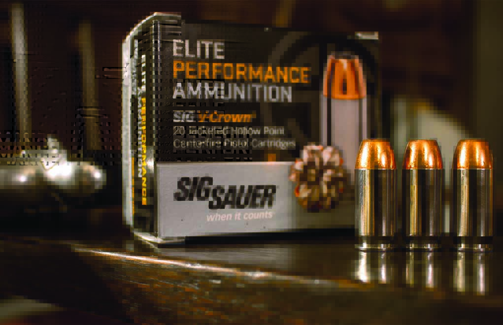 Sig Sauer’s Elite Performance ammunition features the Sierra V-Crown premium hollow-point. 