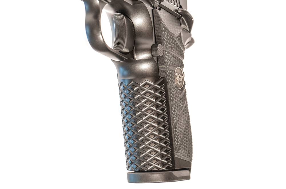 (above) The grip frame of the EDC X9 has the Wilson Combat XTAC treatment. This is a very aggressive checkering-like pattern that masterfully enhances your purchase on the pistol.