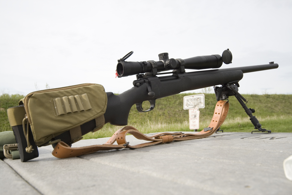 The GA Precision M24 features the HS Precision M24 stock, with adjustable butt plate. A Triad Tactical Stock Pack provides correct height and added storage.