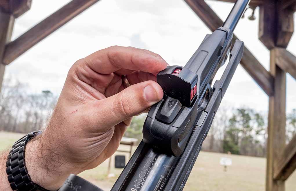 The Gamo Swarm Magnum uses the company’s 10x Quick Shot System, which auto-loads a new pellet each time the gun’s break-barrel action is cycled.