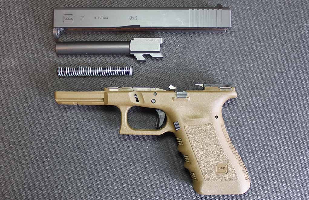 A field-stripped third generation G17. The Flat Dark Earth frame is a special run that is made periodically.