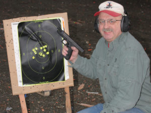 The author cut loose with a mixed magazine of test ammo from Remington, Winchester and Black Hills, at a fast pace at 15 yards. Author Photo