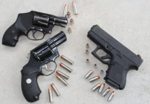 It takes a five-shot and a six-shot .38 snub to equal the 11 rounds of 9mm held in the Glock 26, shown at right with Tactical Advantage sights. Author Photo